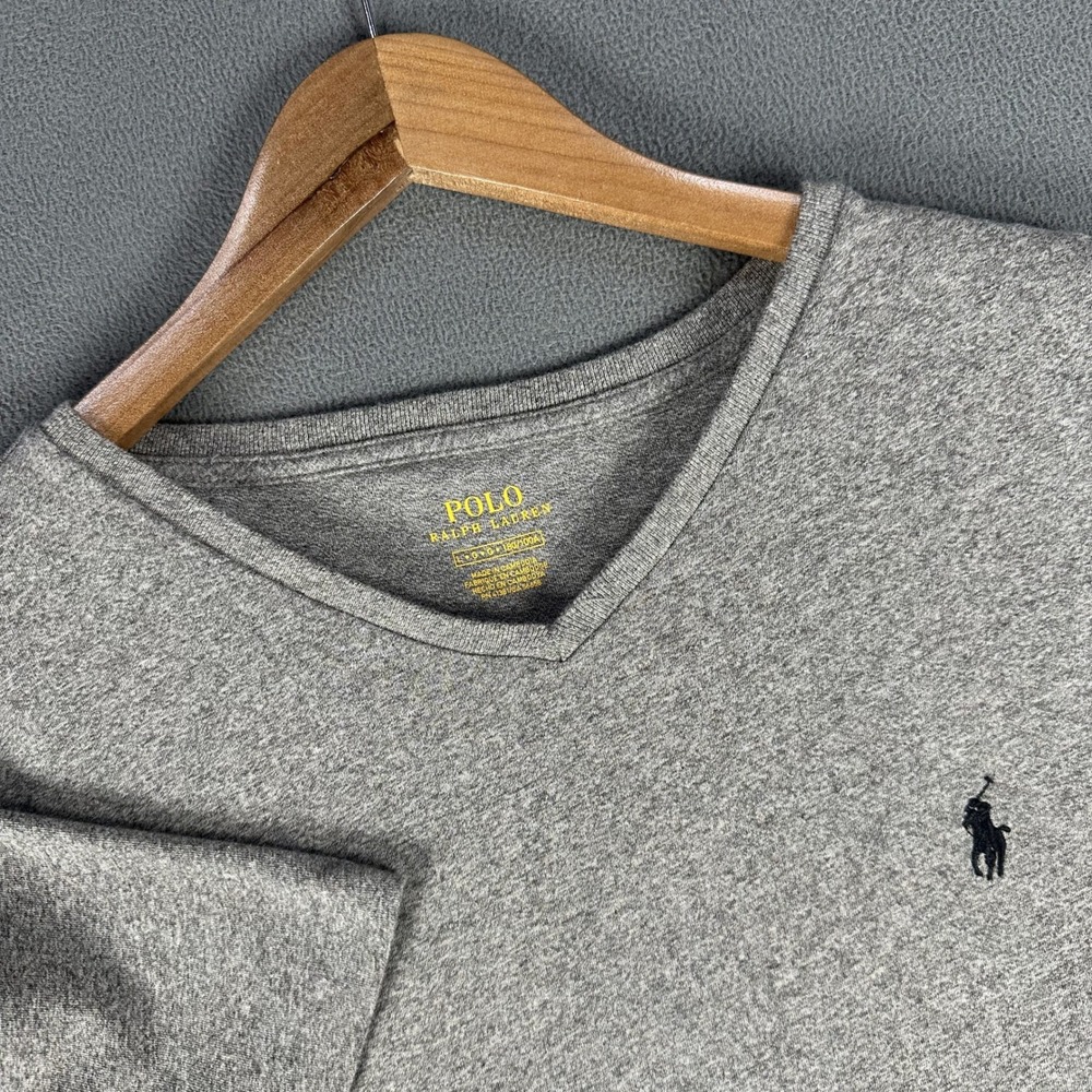 Polo Ralph Lauren Shirt Mens Large Grey V Neck Pony Logo Minimalist Prep Lounge